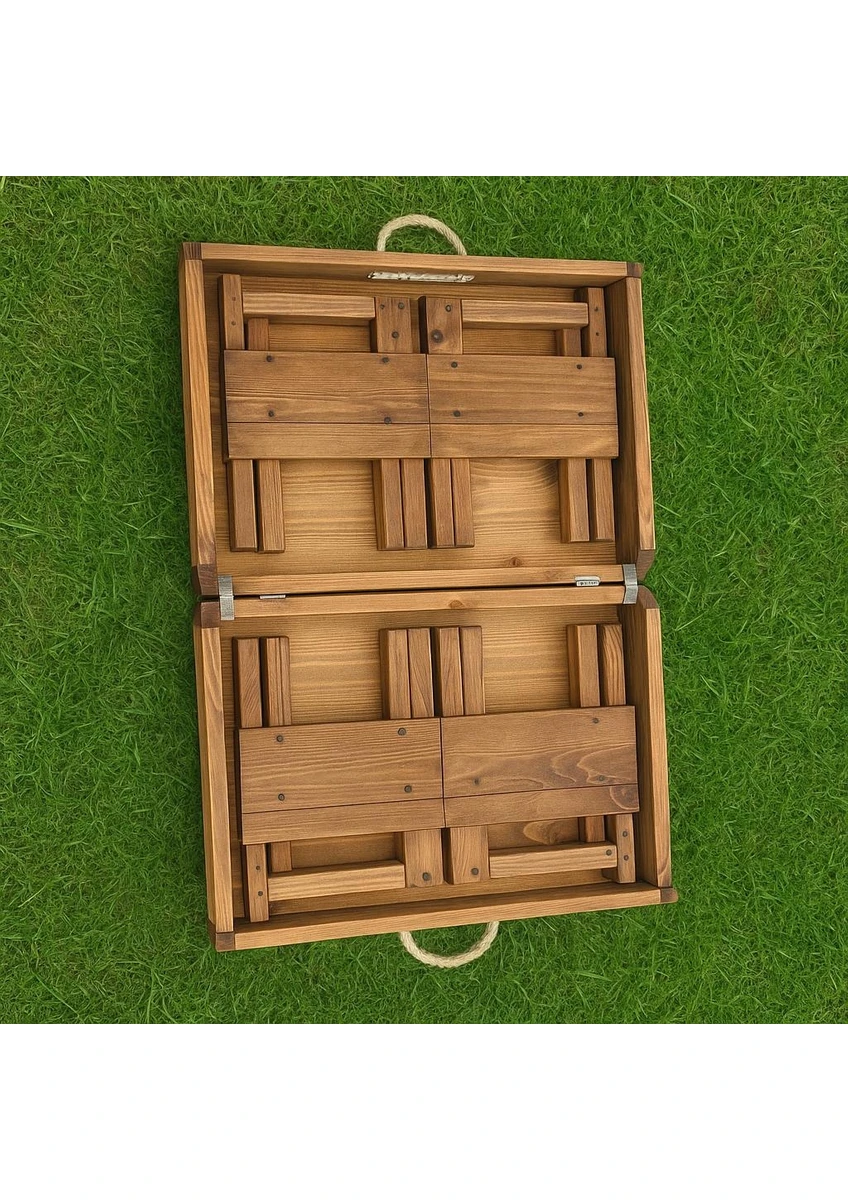 4 Tabureli Katlanır Bavul Piknik Bahçe Balkon Masa Takımı - Katlanır Kamp Masa Takımı - Ceviz